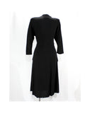 Size 6 Film Noir Cocktail - 1940s WWII Era Black Dinner Dress with Sexy Brass Chain Plunge Neckline - 40s Crepe with Peplum - Bust 34.5
