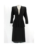 Size 6 Film Noir Cocktail - 1940s WWII Era Black Dinner Dress with Sexy Brass Chain Plunge Neckline - 40s Crepe with Peplum - Bust 34.5