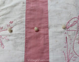 As Is Pink 1940s Childs Quilt - Hand-Sewn & Hand-Embroidered Baby Coverlet - Adorable Kewpie Embroidered Scenes - Large Size 33 x 43 Inches