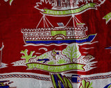 1950s Catalina Island Scarf - California Tourist Novelty Print Silk - 50s Flying Fish Nautical Ships Beach Theme - Gorgeous Summer Hollywood