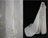 Size 8 Wedding Dress - Lovely 1960s Empire Satin Bridal Gown with Strewn Roses Embroidery - 60s New Old Stock - NWT - 200 Dollar Tag - 36369