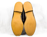 Size 12.5 Boys Shoes - 1950s 60s Brown Leather Loafers - Child Size Boy's 12 1/2 D - Antiqued Chainlink Metal Buckle - Preppy Deadstock NIB