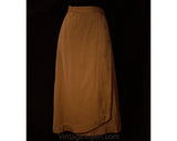 Size 8 1940s Gabardine Skirt - Beautiful Cocoa Brown Wool Gab 40s Deadstock Wrap Style - WWII Era with Metal Studs & Satin Grapes - Waist 27