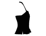 XS 1950s Black Halter Top - Authentic 40s 50s Pin-Up Girl Corset Style Bodice - Size 2 Boned Cotton Velveteen with Button Front - Bust 31 32
