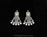 1950s Rhinestone Bracelet & Earrings - Evening Glamour - Aurora Borealis - Silver Tone Metal - Faux Buckles - 50s Pin Up Demi-Parure - 50575