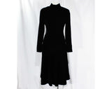 Size 10 Designer Cocktail Dress - 1960s Black Velvet Flapper Chic with Pink Silk Sash - Medium Long Sleeved - Oscar de la Renta - Bust 38