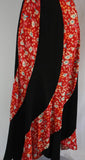 Size 10 Hippie Skirt - 1970s Black & Daisy Spiral Design with Unique Seaming - Waist 29 Hip 40 - Boho Bohemian Fall Autumn - Red Orange