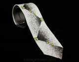 Rockabilly Men's Skinny Tie - 1950s Hepcat MCM Necktie - Black Gray Yellow Starburst Satin - 50s Rat Pack Mid Century Business Office Wear