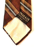 50s Men's Tie - 1950s Chestnut Brown Striped Silk Sharkskin Skinny Tie - 1950s Mens - Made in Italy - Fifth Avenue New York Label - 37160