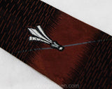 Men's 50s Skinny Tie - Mid Century Design Brocade - Copper Brown & Black 1950s Necktie with Modernist Crest - Mid 50's Downtown Office Wear