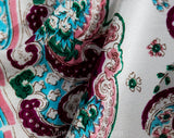 1940s Rayon Print Scarf - 40s Pink Magenta Blue Green & White Paisley Muffler - Border Print Cold Rayon 40's Casual Spring Rectangular Scarf