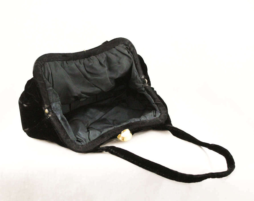 1940s Black Velvet Handbag - Formal Purse - 40's 50's Accessories