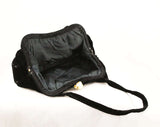 1940s Black Velvet Handbag - Formal Purse - 40's 50's Accessories - Winter Classic Bag Two Handles - 1950s Small Purse with Brass Deco Clasp