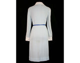 Size 12 60s Dress - Princess Crown Crest 1960s Powder Blue Knit Shirtdress - Original Cobalt Belt - Large Deadstock with Tag - Bust 38.5