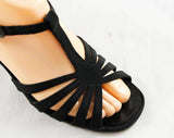 Size 6 Black Sandals - Glam 1960s Cocktail Party Shoes - 60s Open Toe Deco T-Strap Evening Pump - Ankle T Strap - NOS Deadstock - 6M Strappy