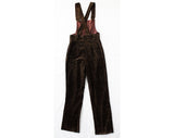 Size 6 Velveteen Overalls - Plush Brown Trompe L'Oeil Tweed Print 1970s Velvety Pants with Bib Front & Straps - 70s Juniors - Waist 26