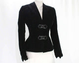 Size 6 1940s Suit - Black Velvet 40s Tailored Jacket & Skirt - Gorgeous WWII Era Victorian Evening Look - Jet Black Beadwork - Waist 25.5