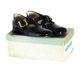 Child's Size 11 1/2 Black Mary Jane Shoes - Authentic 1950s 60s Little Girls Patent Vinyl - Big Buckles - Child Size 11.5 D - Deadstock NIB