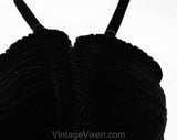 Size 6 1940s Swimsuit by Catalina Hollywood Label - Fantastic Ruched Black Velvet with Smocking - Sexy Small 40s Pin Up - Bust 32 to 35