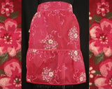 FINAL SALE Strawberry Red Sheer Apron with Flocked Bouquets - 1950s Half Apron - Summer 50s Deadstock - See Through - Mint Condition