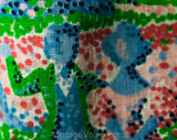 Small 1970s Sheer Shirt - Pointillist Artsy Novelty Print Scenes - Pink Blue Green - 70s Cotton Gauze Long Sleeve Top - Deadstock - Bust 34