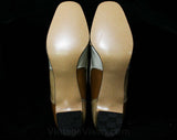 Size 6 1/2 Mod 1960s Patchwork Leather Pumps - Unworn 6.5 B Shoes - Beige Tan & Caramel Stitched Patches - Secretary Style - NOS Deadstock
