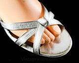 Size 6.5 Silver Shoes - Beautiful 70s Sandals - 6 1/2 Metallic 1970s Shoe - Deadstock - Summer Ankle Strap - 70's Deadstock - 48064-2