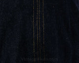 XXS Navy Wool Skirt - 1960s A Line Dark Blue Tailored 60s Office Wear - Tan Stitched Side Seams - Size less than 000 - Waist 21
