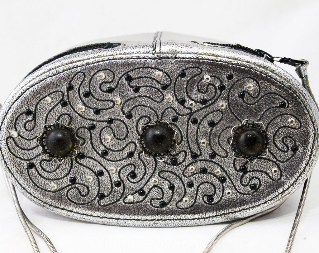 Vintage Black Evening Bag with Silver Tone Filigree