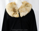 Size 18 Black Designer Coat With Fox Collar - 1980s 90s Winter Jacket by Bill Blass - Posh Genuine Golden Honey Fur - Large XL - Bust 48.5