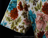 Medium 1970s Short Sleeved Shirt - Size 10 Casual Floral Top - Antique Hued Peony Flowers - Turquoise Rust Mauve Pink Beige - Bust 36
