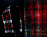 50s Red Plaid Mohair Scarf - Red & Blue Tartan Artisan Style Woven Wrap - 1950s 1960s Gaymode Made in Italy - Rectangular Fuzzy Lofty Fringe