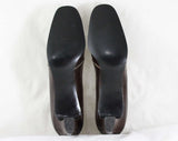 Size 8 Narrow Shoes - Unworn Classic Dark Brown Faux Reptile Leather Pumps - 60s Ruddy Reptilian Two-Tone - Buckles - 1960s Deadstock Shoe