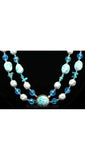 FINAL SALE Resort Chic 1960s Turquoise Speckled Necklace & Earrings - Spring Green and Blue - Double Strand - Secretary Chic - Hong Kong