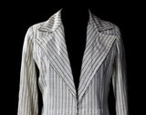 Size 8 Pinstriped Blazer - 1970s Natural Linen Suit Jacket - Spring Summer White & Black Pin Stripes - 70s Office Separates - Bust 36