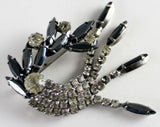 Rhinestone Brooch - Art Deco Style Pin - Gunmetal Gray Mercury Silver Stones with Dangling Fringe - 1970s 1980s - Converts to Pendant