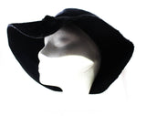 Soft Black Hat with Brass Buttons & Velvet Band - Furry Velvety Napped Felt - 1930s Look Floppy Brim Millinery - Mixed Eras - Eva NYC Label
