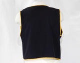 Size 8 Gypsy 1920s Vest - As Is Authentic Flapper Era 20s Open Front Top with Top Stitched Swirls - Black Wool & Orange Trim - Bust 35