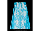 Size 8 Girls Dress - Aqua Blue Mediterranean Cotton Shift - 60s Sleeveless Brocade Summer Dress - Made in Greece - Child Size - Bust 28