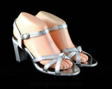 Size 6.5 Silver Shoes - Beautiful 70s Sandals - 6 1/2 Metallic 1970s Shoe - Deadstock - Summer Ankle Strap - 70's Deadstock - 48064-2
