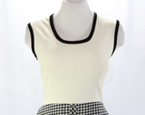 Size 10 Summer Dress - Medium 1960s Black & White Gingham Polyester Knit - Sleeveless Bodice - Cute 60s Checked Casual Dress - Bust 36.5