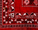Western Handkerchief - Red 1950s Novelty Print Bandanna - Rockabilly Cowgirl Cotton - 50s 60s Hearts Geometrics - Southwest Pin-Up Girl