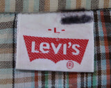 Men's Large Levi's Western Shirt - Long Sleeve Cowboy Shirt - 1970s 80s Tan Orange Rust Green Plaid Cotton - Metal Snaps - Fall - Chest 46