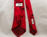 50s Red Men's Tie - 1950s Maroon Tropical Leaves Mens Necktie - Triangles Brocade - Men's Mid Century Haberdashery - Bamba's Label Italy