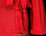 Size 4 Coral Pink Dress - Chic Small 1970s Long Sleeved Sweater Knit Shirtdress & Tassel Belt - Beautiful Quality - Vivid Salmon - Bust 35
