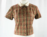 Size 8 Brown Suit - Late 1950s Summer Suit - Cranberry Plaid Seersucker - Flaxen Brown - 50s Early 60s - Secretary Style - Good Girl - 42894