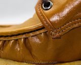 Size 7 1/2 Leather Shoes - Brown Sneaker Style 1960s Casual Shoes with Lace Up - Cute 60s Tan with Top Stitching & Lacing - 7.5 M Deadstock