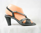 Size 6 Gray Sandals - Deco Style 70s Sandals - 6M Metallic Silver Suede 1970s Shoes - NOS Deadstock - Peep Toe Slingback - 43218-2