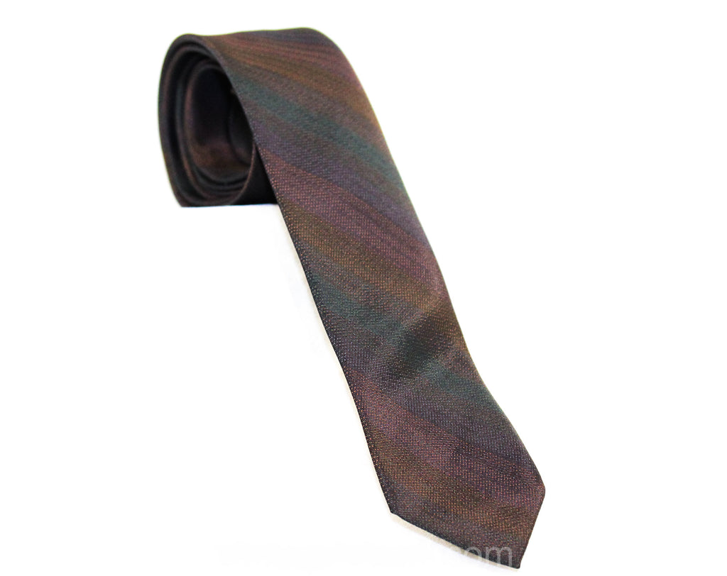 50s Men's Skinny Tie - 1950s Chestnut Brown Striped Necktie - Diagonal Stripes - Mid Century Dark Brown Office Wear - Superba Label