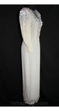 Size 6 White Beaded Evening Dress - Elegant 80s Glamour Gown - Chiffon & Pearls - 1980s Formal Gown - Pageant - Bust 33.5 - 33532